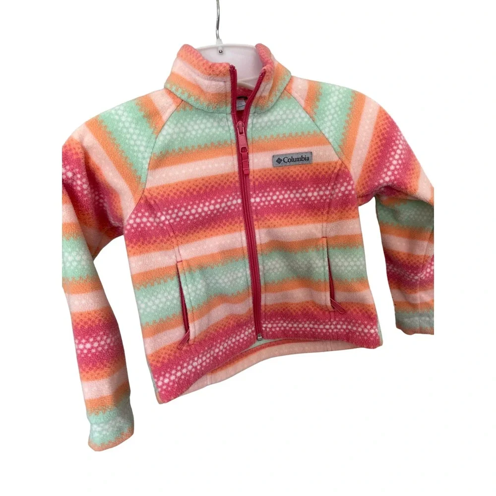 Columbia Girls' Benton Springs II Printed Fleece Pastel‎ stripe jacket XXS 4-5
